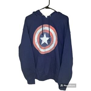 Jerzees Blue Long Sleeves Hooded Captain America Symbol Hoodie Unisex Size Large